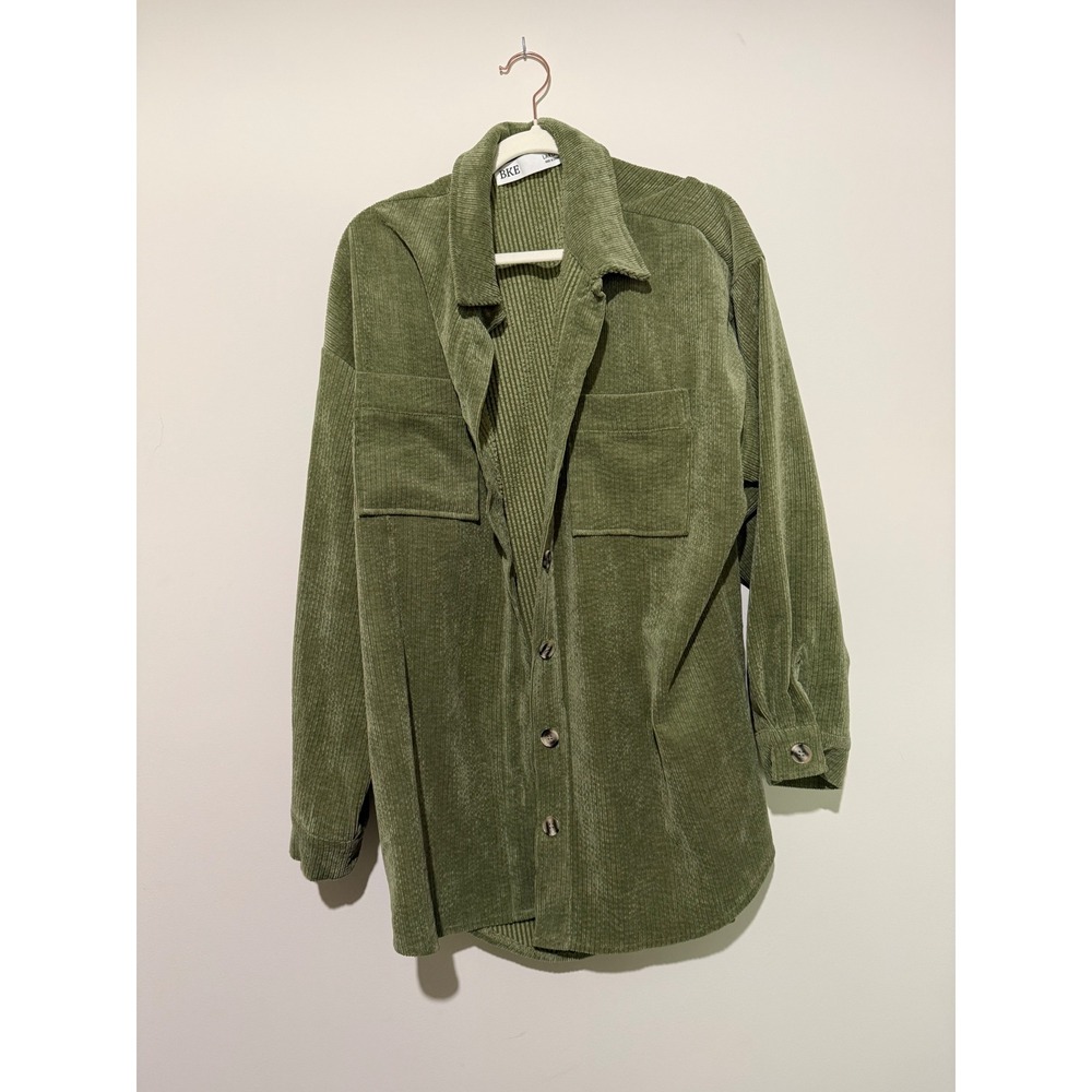 BKE Women Olive Green Corduroy Shacket Oversized Button Down Shirt Jacket Large